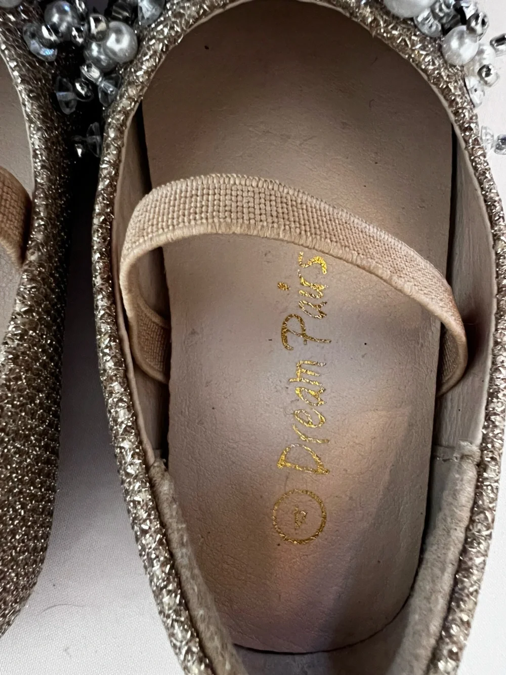 Dream Pairs Gold Glitter Pearl & Crystal Embellished Ballet Flats